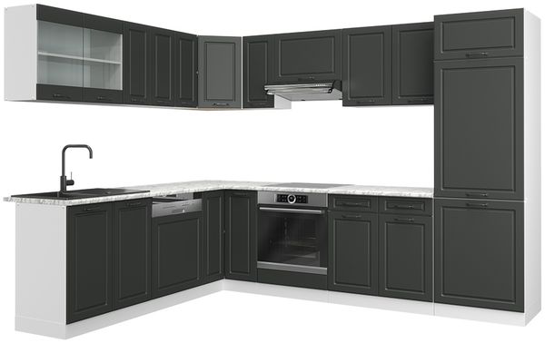 Eckküche R-Line Anthrazit Landhaus/Weiß 287 x 227 cm ohne Arbeitsplatte Vicco