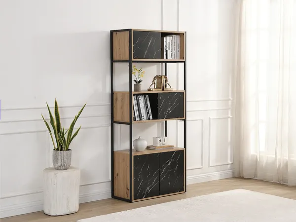 Vente-unique - YELANIA Bookcase Holz, Platte SchwarzBeige - B 34 cm x H 180 cm x L 80 cm