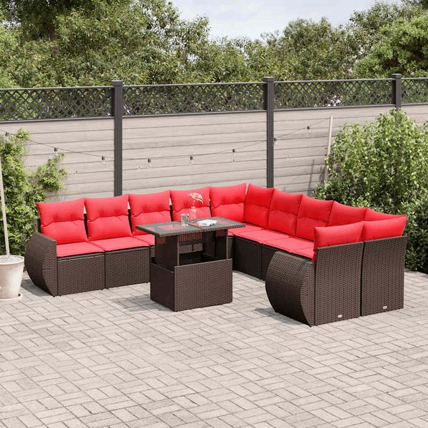 vidaXL 11-teiliges Gartensofa-Set mit Kissen, braun, Polyrattan 3268804