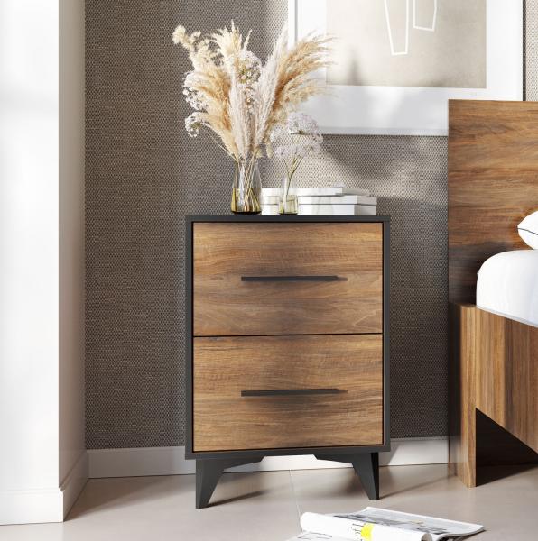 Nachtkonsole ""Frida"" Nachtschrank 47cm Shirin Walnuss schwarz