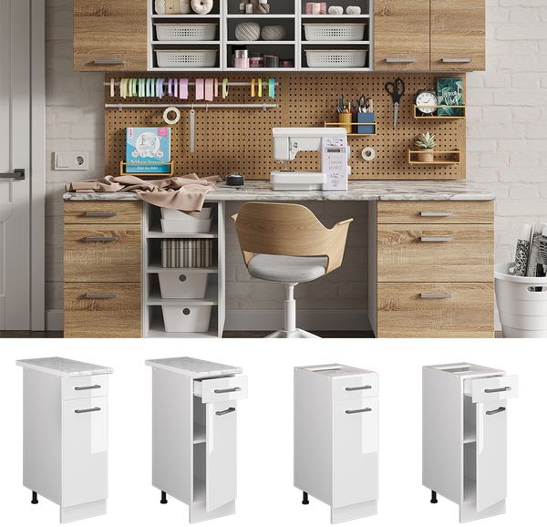 Unterschrank R-Line Weiß Hochglanz 30 cm mit Schublade, mit Arbeitsplatte Vicco Bild 2