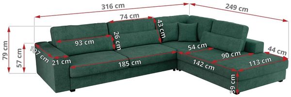 Freistehendes Ecksofa mit lose Kissen, L-form - SAVONA - links - Grün Stoff Bild 7