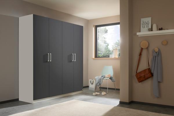 rauch Kleiderschrank; Drehtürenschrank COSMO, 4-türig, Graumetallic/Alpinweiß, mit Aufbewahrungsboxen, 181x197x54xcm