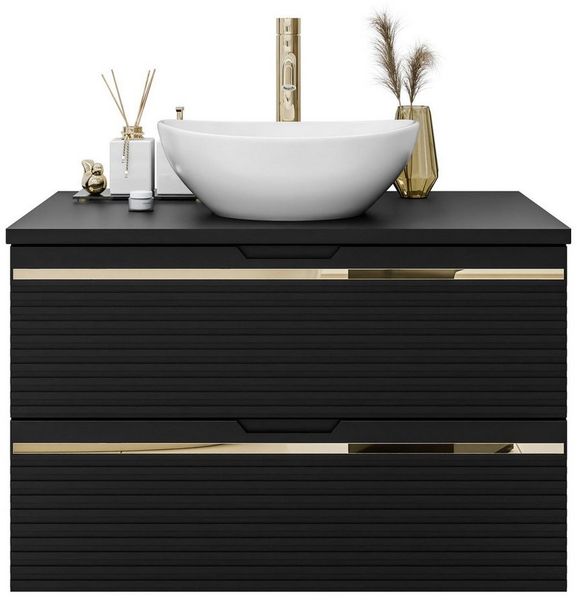 Lookway Badmöbel-Set ARTEMIS II 80 cm Bad-Set mit Unterschrank und Spiegel, (Badezimmerschrank mit wählbarem Spiegel, Becken und Armatur), mit Soft-Close-System