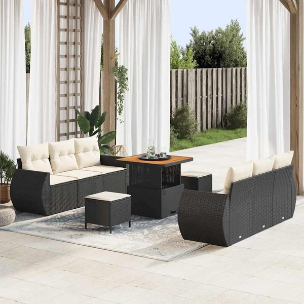 vidaXL Gartensofa-set mit Kissen 9 pcs Schwarz und Creme Poly-Rattan 3363775