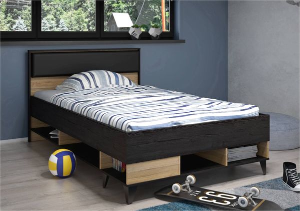 Jugendbett LYA 120 x 200 cm Bett in Mauvella / Cabezone Eiche, Forte