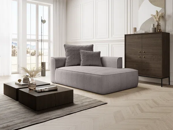 Vente-unique - PINETA Chaise longue Samt Grau - B 115 cm x H 67 cm x L 180 cm