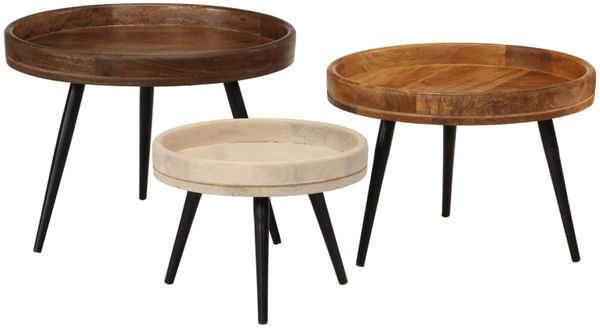 vidaXL Couchtische 3 Stk. Rund Massivholz Mango 352033