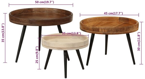 vidaXL Couchtische 3 Stk. Rund Massivholz Mango 352033 Bild 8