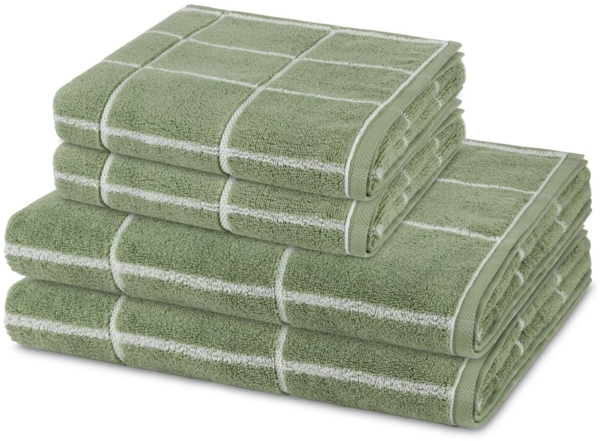 Ross Sensual Skin Karo 4 tlg. Frottier-Set - 2 X Handtuch (50 X 100cm), 2 X Duschtuch (75 X 140cm) - 500 - Piniengrün