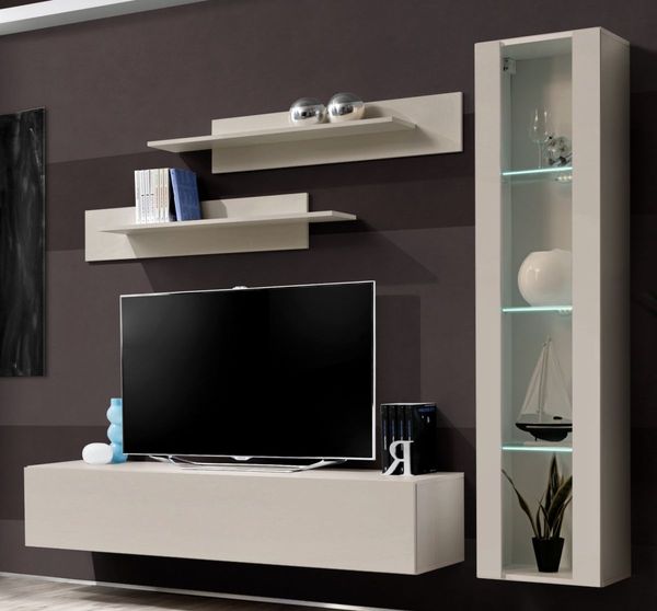 Wohnwand Option in Kaschmir mit LED 210 cm