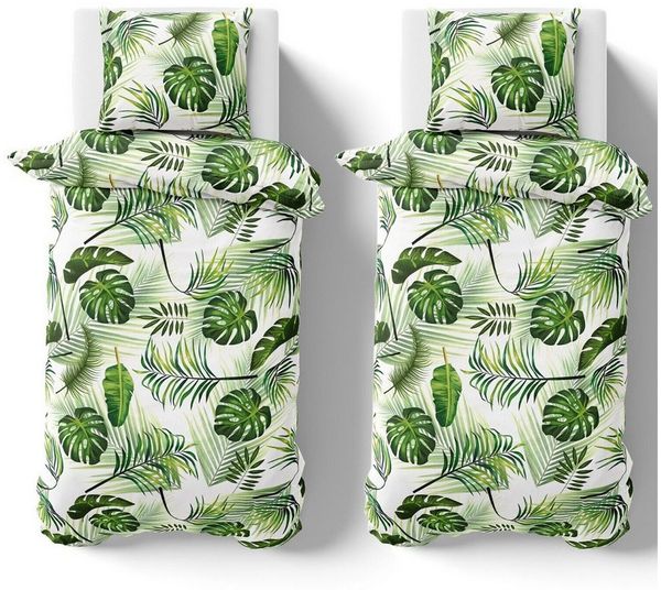 Visaggio Bettwäsche Tropical 135x200 155x220 Bettbezug Allergiker geeignet, Microfaser, 4 teilig, Tropische Blätter Bettbezug Dschungel