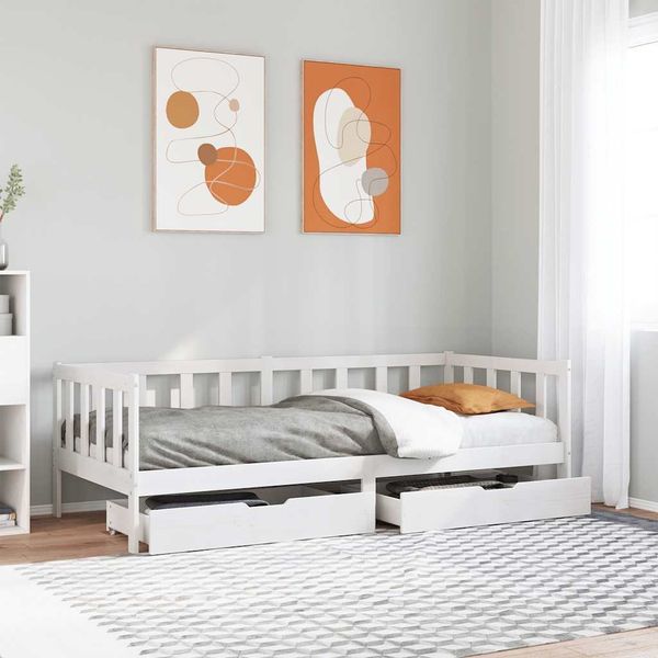vidaXL Tagesbett mit Schubladen Weiß 90x200 cm Kiefernholz 3302072