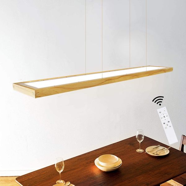 ZMH Esszimmer Pendelleuchte Holz 38W dimmbar mit Fernbedienung 100CM LED Pendelleuchte