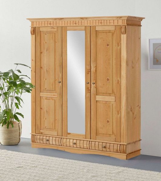 OTTO home Kleiderschrank Teresa 3 Türen, aus massiver Kiefer, Breite 152 cm, mit Spiegel, FSC®