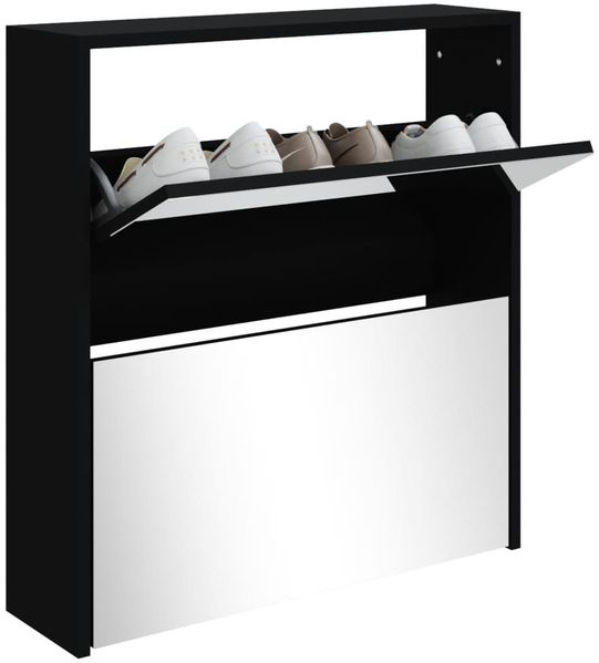 vidaXL Schuhschrank mit Spiegel 2 Fächer Schwarz 63x17x67 cm 342629 Bild 3