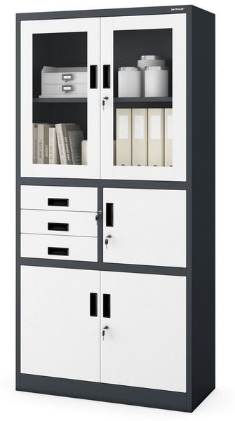 Jan Nowak Aktenschrank C018S Büroschrank Metallschrank Tresor Safe Geheimfach Flügeltüren Schubladen Pulverbeschichtung Stahlblech 185 x 90 x 40 cm (H x B x T) (Anthrazit-Weiß)