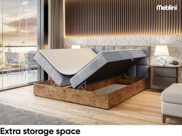 MEBLINI Boxspringbett LOFTY 1 120x220 cm mit Bettkasten - H3/Hellgrau Samt Polsterbett - Doppelbett mit Topper & Taschenfederkern-Matratze Bild 5