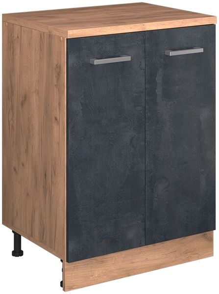 Küchenschrank für Dachschrägen R-Line Schwarz Beton 60 cm ohne Schräge mit 2 Türen Vicco