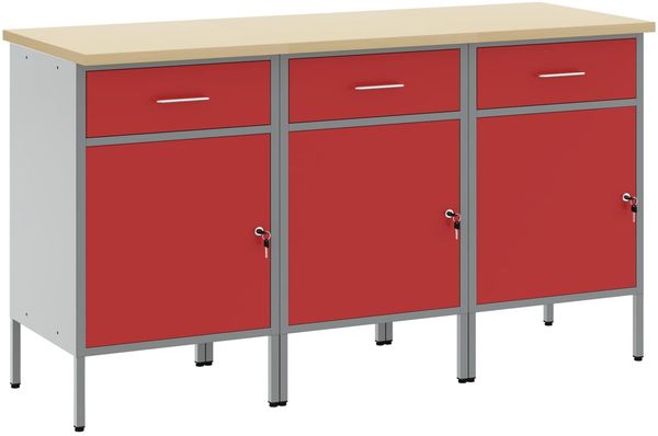 vidaXL Werkbank mit Schubladen 3 pcs Rot und Grau 150 x 55 x 85 cm 3321367