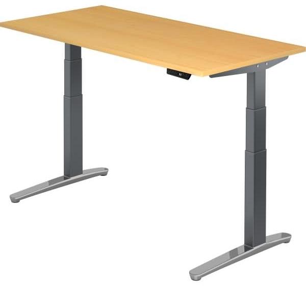 'XBHM16' Sitz-Steh-Schreibtisch elektrisch 160x80 cm Buche Graphit, poliert
