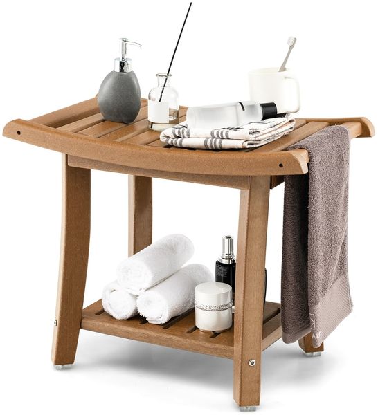Duschbank Wasserdichter Duschhocker mit Gebogenem Sitz 60,5 x 34 x 48 cm Braun