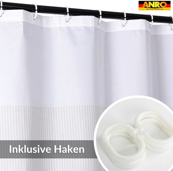 ANRO Duschvorhang FASTY Streifen Anti-Schimmel Polyester Badezimmervorhang Bad-Stoff Breite 120 cm (Packung, 1-tlg, Duschvorhang inkl. Aufhängeringe), robuster Vorhang Stangenaufhängung 120x200cm Klassik Beige