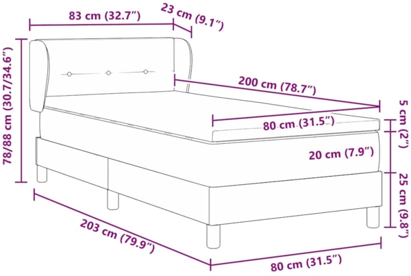 vidaXL Boxspringbett mit Matratze Dunkelbraun 80 x 200 cm Stoff 3339992 Bild 10