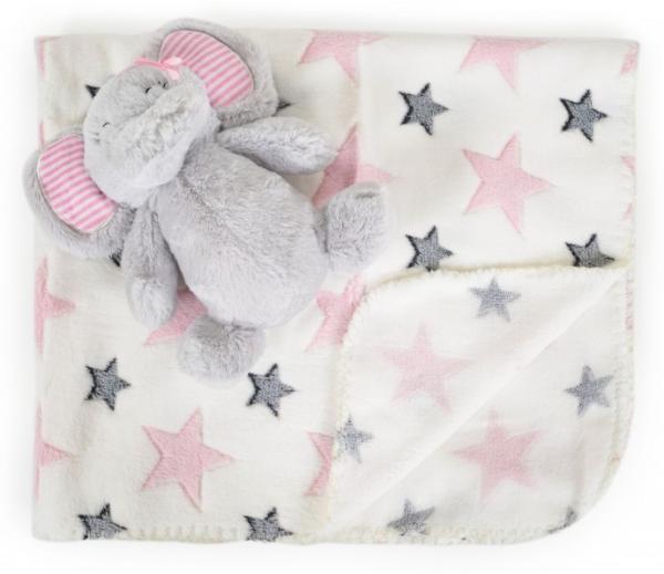Cangaroo Babydecke 90 x 75 cm mit Plüschtier kuschelige Babydecke Krabbeldecke rosa pink
