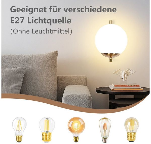 Nettlife Wandleuchte Wandleuchte Vintage Gold Glaskugel E27, LED wechselbar, Modern Wandbeleuchtung für Flur Schlafzimmer Treppenhaus