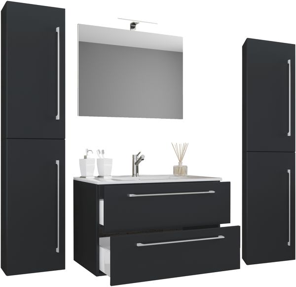 VCM Badmöbel Waschtisch Badinos 915086 Schwarz H. 150 x B. 130 x T. 46 cm