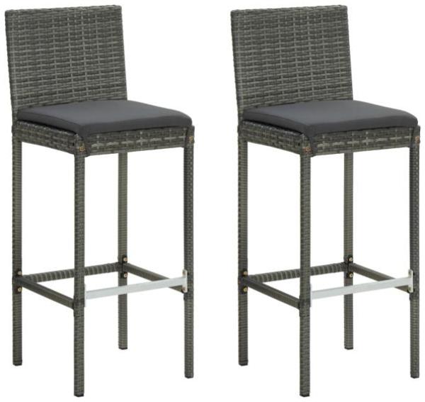 vidaXL 2er-Set Garten-Barhocker mit Kissen, Poly Rattan grau