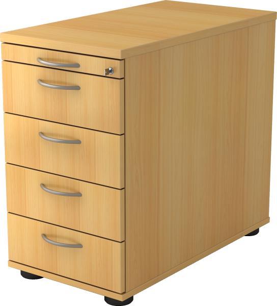 bümö Schreibtisch Schrank abschließbar, Schubladenschrank Holz in Buche, Container mit Schubladen - Schubladen Schrank Büro, Schreibtisch Container od. Schreibtisch Kommode mit Bogengriffe, SC50-6-6-BM