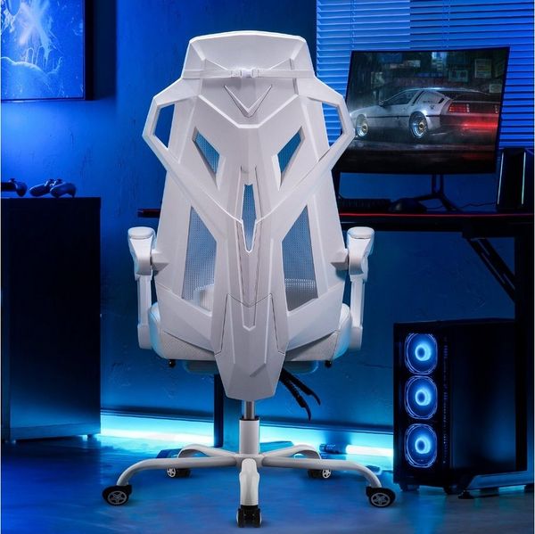 GTPLAYER Ergonomischer Gamingstuhl, mit Verbindungsarmlehnen, Stummrädern, Weiß