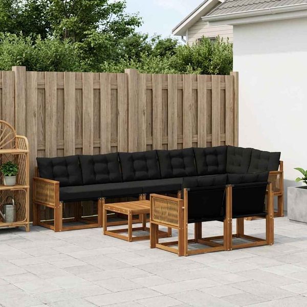 vidaXL Outdoor-Sofagarnitur mit Kissen 9 pcs Natürlich und Schwarz 3382052