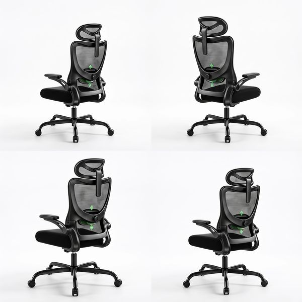 Marsail Bürostuhl Ergonomisch Schreibtischstuhl: Ergonomischer Bürostuhl mit 2D-Kopfstütze, 2D-Lendenwirbelstütze, klappbaren 3D-Armlehnen, 8 cm Sitzkissen, Höhenverstellung 300 LBS 4PCS