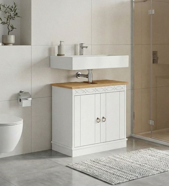 OTTO home Waschbeckenunterschrank Indra, Badschrank, Badmöbel, Badezimmerschrank (B/T/H: 64/32/66 cm) aus massiver Kiefer, 2 Türen, FSC®-zertifiziert