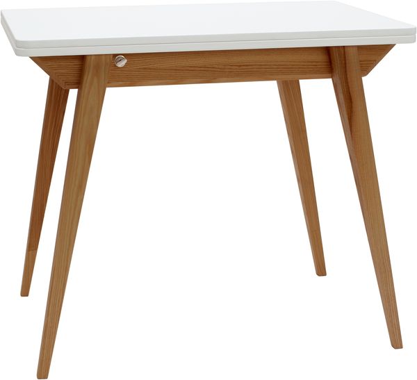 Ragaba rechteckiger ausziehbarer Tisch, MDF & Massives Eschenholz Eichenbeize, 90x65 cm, Weiß