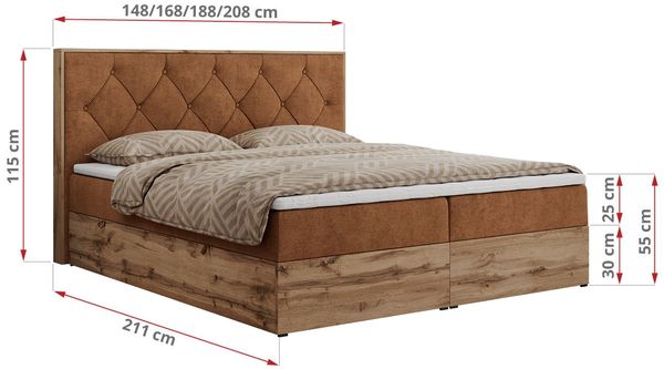 Boxspringbett, Schlafzimmerbett, Bettkasten - VENETO - 180 x 200 cm - Orange Stoff - H4 Bild 5