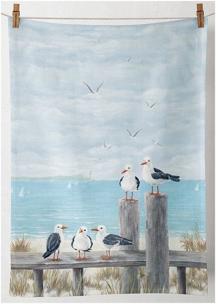 Ambiente® Geschirrtuch Seagulls on the dock, (2-tlg, 2-teilig), Geschirrtücher ca. 50x70cm Baumwolle