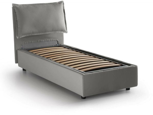 Dmora Azzurrino Einzelbett, Bettkasten mit Stoffbezug, 100 % Made in Italy, Öffnung vorne, geeignet für Matratzen 80 x 200 cm, Grau