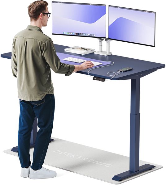 Desktronic HomeOne Elektrisch höhenverstellbarer Schreibtisch 160x80cm Blau/Blau mit Memory-Funktion, Anti-Kollisions Technologie, USB-A und USB-C-Ladeanschlüssen