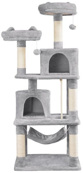 Yaheetech Kratzbaum 158/179/181 cm (H), Katzenbaum Kletterbaum 2 Aussichtsplattformen & 2 Höhlen & Hängematte
