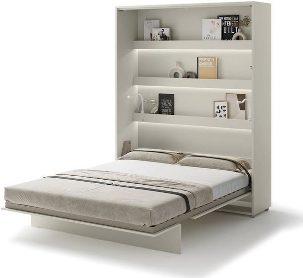 MEBLINI Schrankbett Bed Concept - BC-12 - 160x200cm Vertikal - Kaschmir mit Matratze - Wandbett mit Lattenrost - Klappbett mit Schrank - Wandklappbett - Murphy Bed - Bettschrank