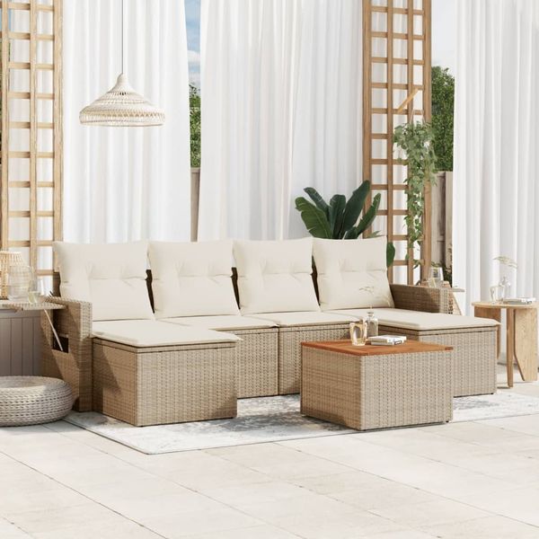 vidaXL 7-tlg. Garten-Sofagarnitur mit Kissen Beige Poly Rattan 3257017