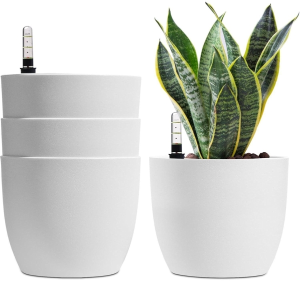 T4U 18cm Selbstwässernder Blumentopf Weiß 4er-Set Innen Außen
