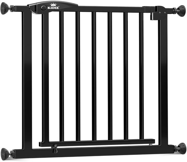 KIDIZ Treppenschutzgitter ohne Bohren | Verstellbare Breite: 102-108 cm, 75 cm hoch, Türschutzgitter und Absperrgitter für Kinder und Hunde, Beidseitige Einhand Öffnung, 90° Open-Stop System, Schwarz