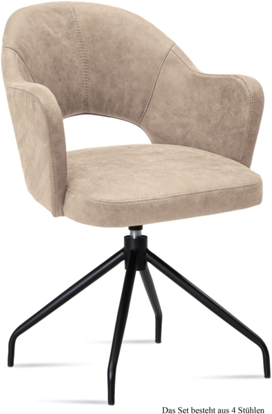 Armlehnstuhl drehbar (4er-Set) Dorcas 59x87x61 Schwarz/Natur
