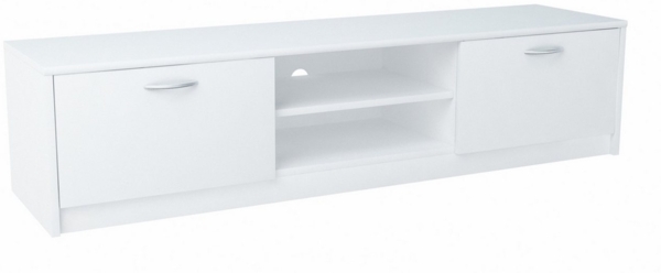 Home Collective TV-Schrank 160cm breit Lowboard mit matter Oberfläche Fernsehtisch (abgerundete Kante und Metall-Rollschienen Fernsehkommode) mit 2 Türen und 2 Regalen, aus laminiertem Board weiß