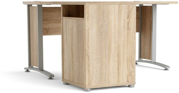 Dmora Schreibtisch Alfango, Mehrzweckschreibtisch, Bürotisch für PC, Eckschreibtisch, 159x151 h75 cm, Grau und Eiche